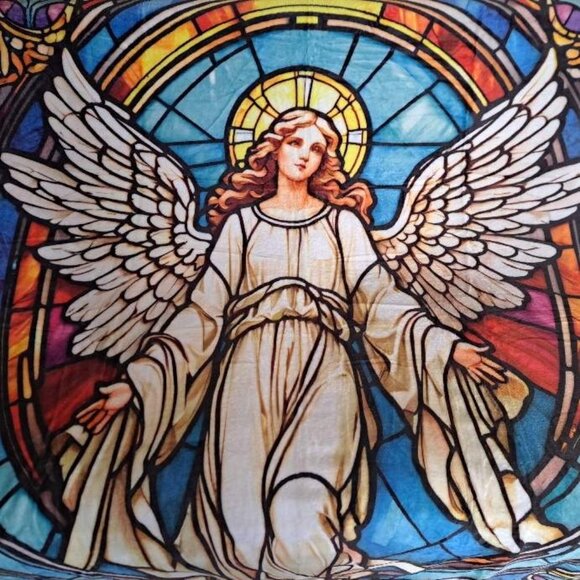 New Angel Stained Glass Plush Throw Blanket Gift Angelic Spiritual Religious NIP - Picture 4 of 5